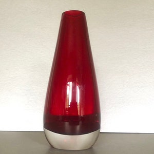 Ruby Red Glass Vase Reimyjre Sweden, Mid Century Scandinavian Teardrop Vase