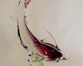 Vintage Murano Sommerso Glass Shark Figurine 40 cm, Mid Century Purple Cased Glass Shark Sculpture, Purple Hand Blown Fish Art Glass
