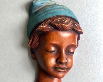Achatit  Boy Wall Mask by Hans Schirmer, Vintage German Wall Plaque 1218