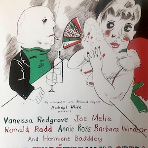 DAVID HOCKNEY vintage poster uit 1987, &#39;The Three Penny Opera&#39;, toneelstuk van Bertholt Brecht&#39;s, Londen 1972. Reproductieprint, 14&quot; x 10,25&quot;
