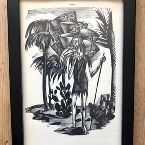 1946 Eric Ravilious framed wood engraving ‘Desert’ for Martin Armstrong, Vintage Print from 1940’s