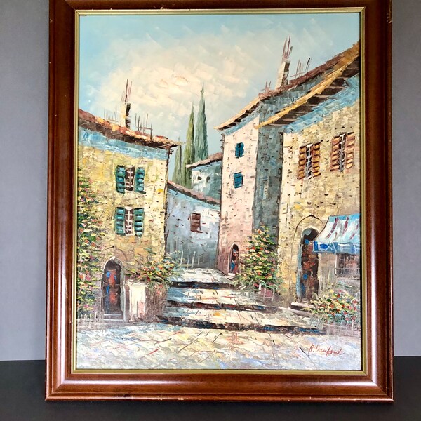 Original R Danford Mediterranean Oil painting, Vintage Oil on Canvas, Signed. 23 x18”