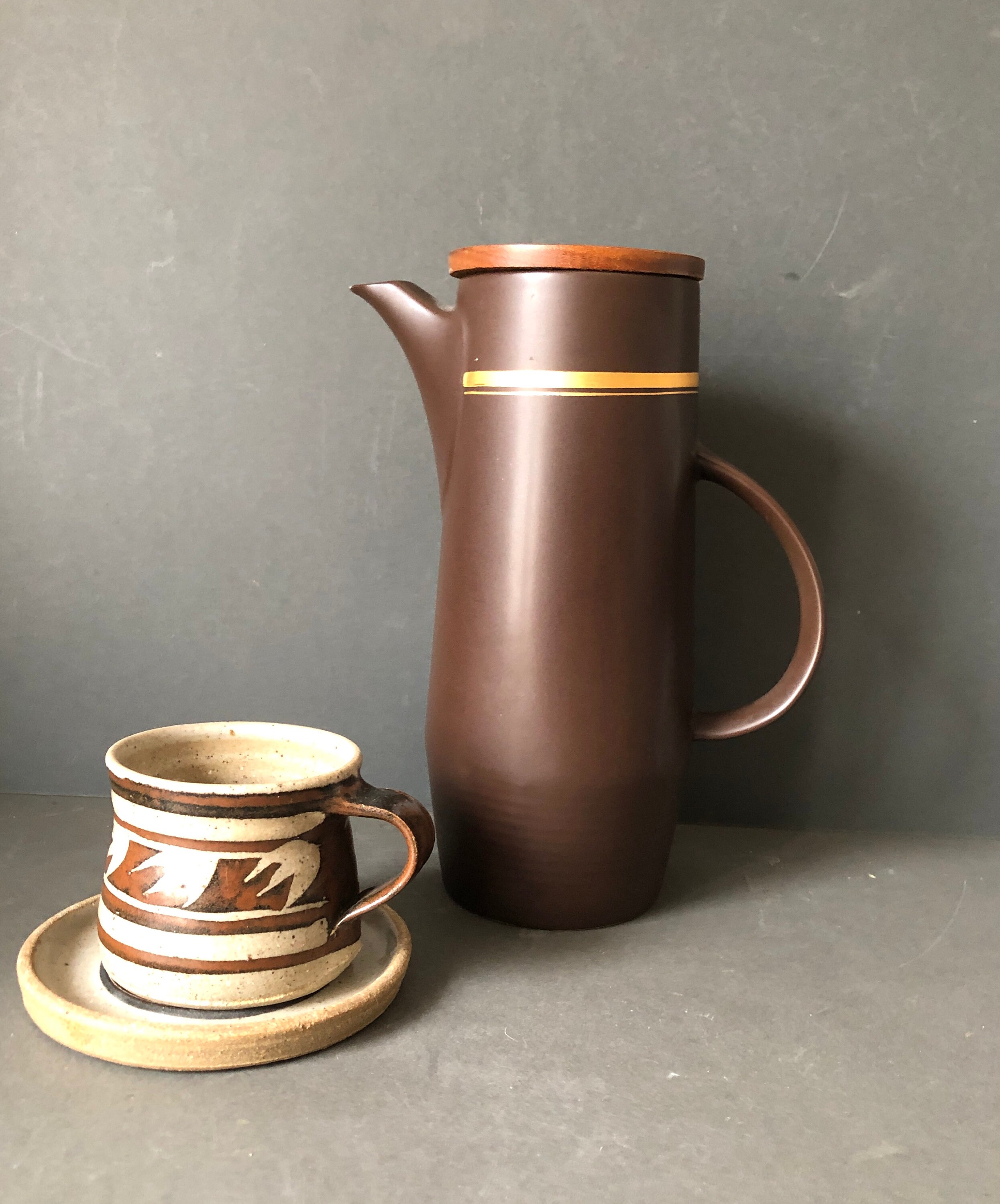 Purbeck Pottery Coffee Pot Wooden Lid Mid Century Plymouth Etsy