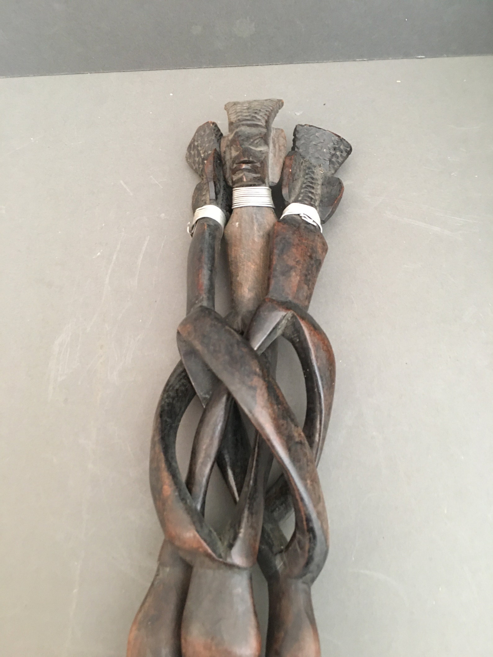 Vintage African Wooden Tripod Bowl Stand Interlocking Three Etsy