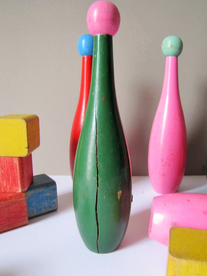 French wooden Skittles Vintage wooden painted Skittles
