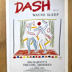 1987 David Hockney Poster Dash with Wayne Sleep 1985. Vintage offset lithograph reproduction poster.