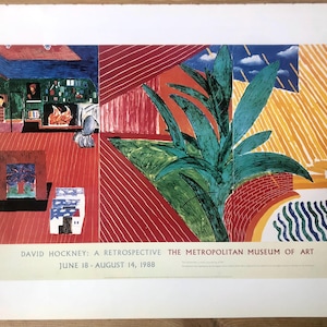 1994 David Hockney Poster - Hockney: A Retrospective, Met Museum of Art, Los Angeles. 1988, vintage offset-lithografiereproductie 14 x 10&quot;