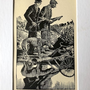 1933 C. F. Tunnicliffe ”Jakt med hundar” monterat träsnitt.