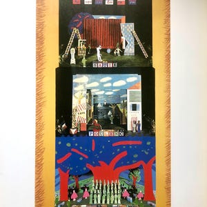1987 David Hockney poster print for a Metropolitan Opera House New York exhibition “The Rite of Spring, Le Rossignol and Oedipus Rex &quot; 1982