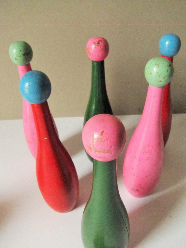 French wooden Skittles Vintage wooden painted Skittles