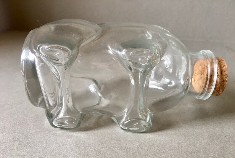 Vintage Glass Pig With Cork Stopper 1970s Glass Pig Piggy Etsy