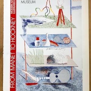 David Hockney ‘From Manet to Hockney’ V&A Exhibition poster 1985. Vintage offset lithograph reproduction 1987.