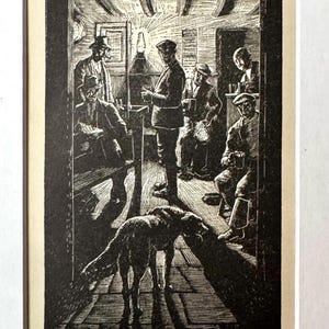 1933 C. F. Tunnicliffe Hjort Träsnitt Gravyr Tryck – Hemkomst, Vildmarkskonst, monterad 8”x6”