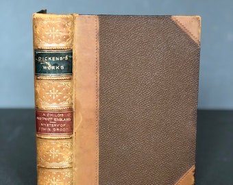 Antiquarian Book Charles Dickens ’The Mystery of Edwin Drood’ and ‘A Childs History of England’ 1889, Calf Bound on Boards, Chapman & Hall