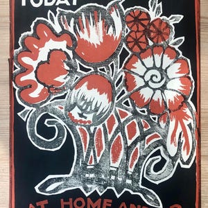 1927 Flowers - Colour Wood Cut Print , Art Deco Original