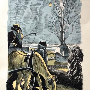 John Nash 1931 Colour Lithograph of Horse Coach and Cottage for Walter de la Mare, Original Lithograph