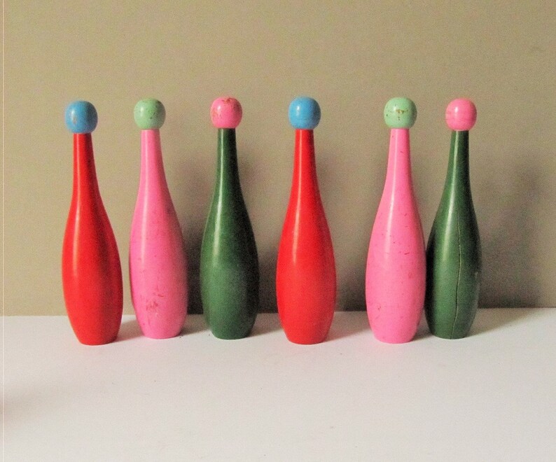 French wooden Skittles Vintage wooden painted Skittles