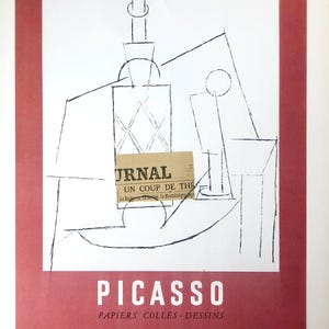 1957 PABLO PICASSO Lithograph Poster for  Papier Collés-Dessins 1956 print, Size 14x10in