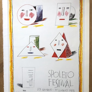 David Hockney Spoleto Festival poster Italy 1976. Vintage offset lithograph reproduction 1987.