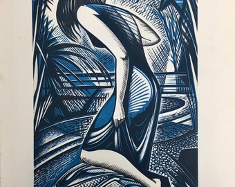 John Buckland-Wright ‘The Bather’ two colour Engraving 1950 Image, Shenval Press