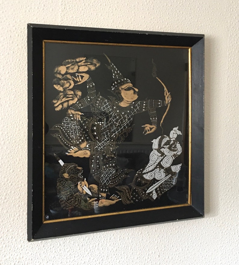 Vintage Thai Siam Painting Mid Century Framed Thai Ramayana Etsy