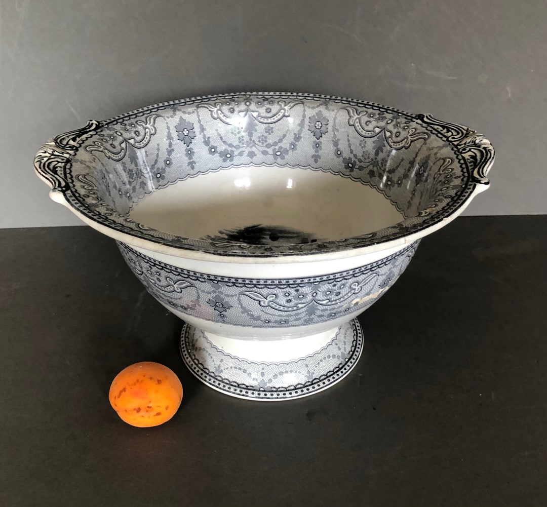 Antique Copeland Spode Salad/punch Bowl Large Footed Black Etsy
