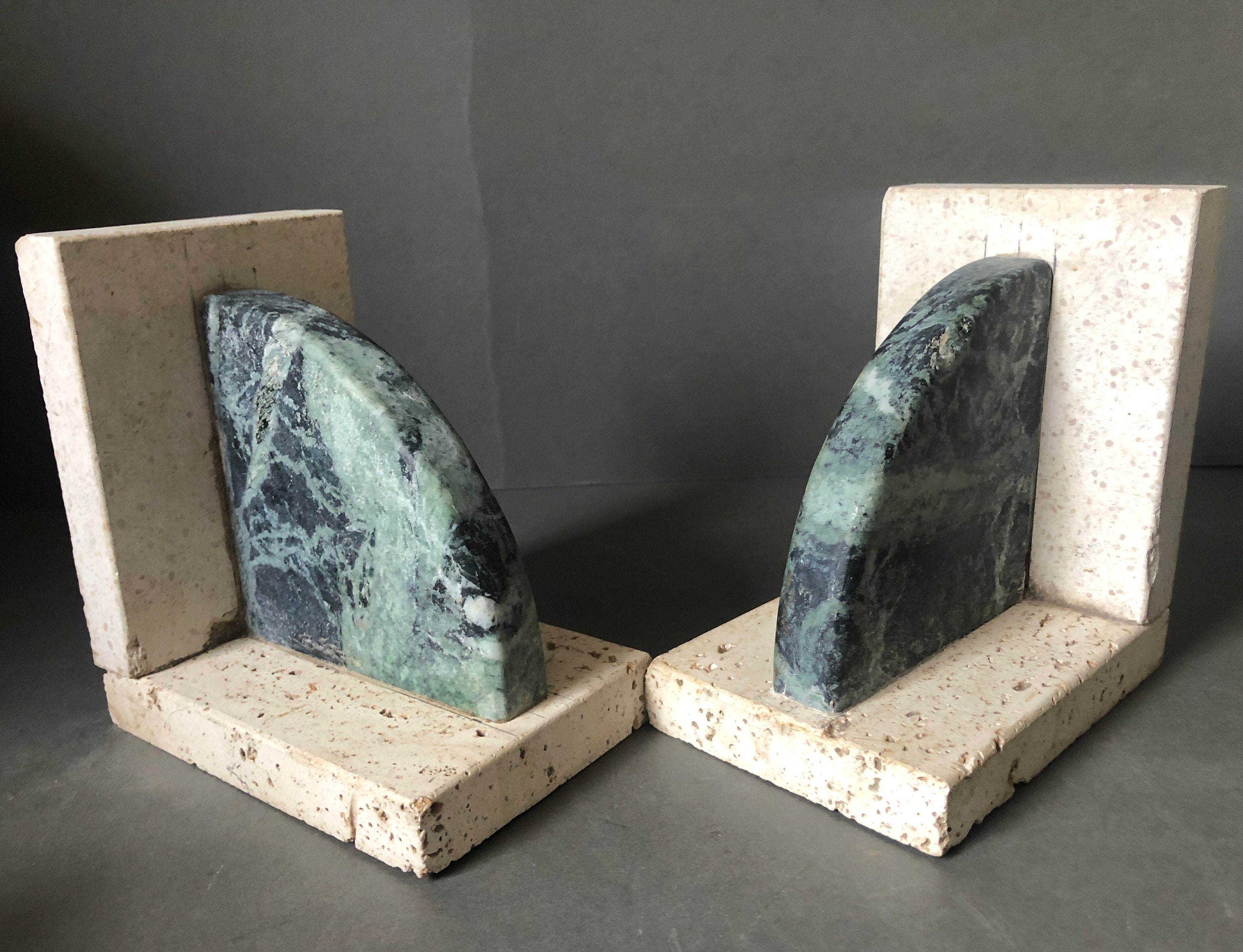 Art Deco Marble Pair Bookends Marble Green Veined on Stone Etsy