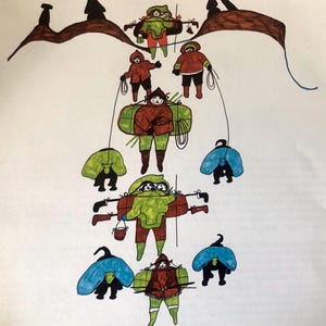 1970s Inuit Art Print by Pitseolak, Vintage Eskimo Art Print.