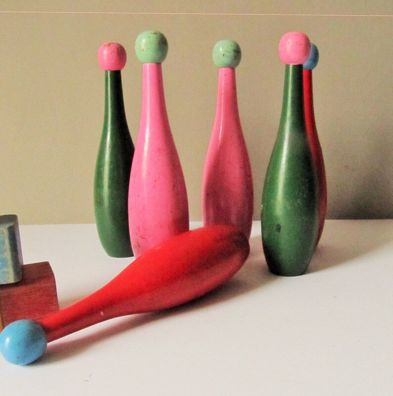French wooden Skittles Vintage wooden painted Skittles