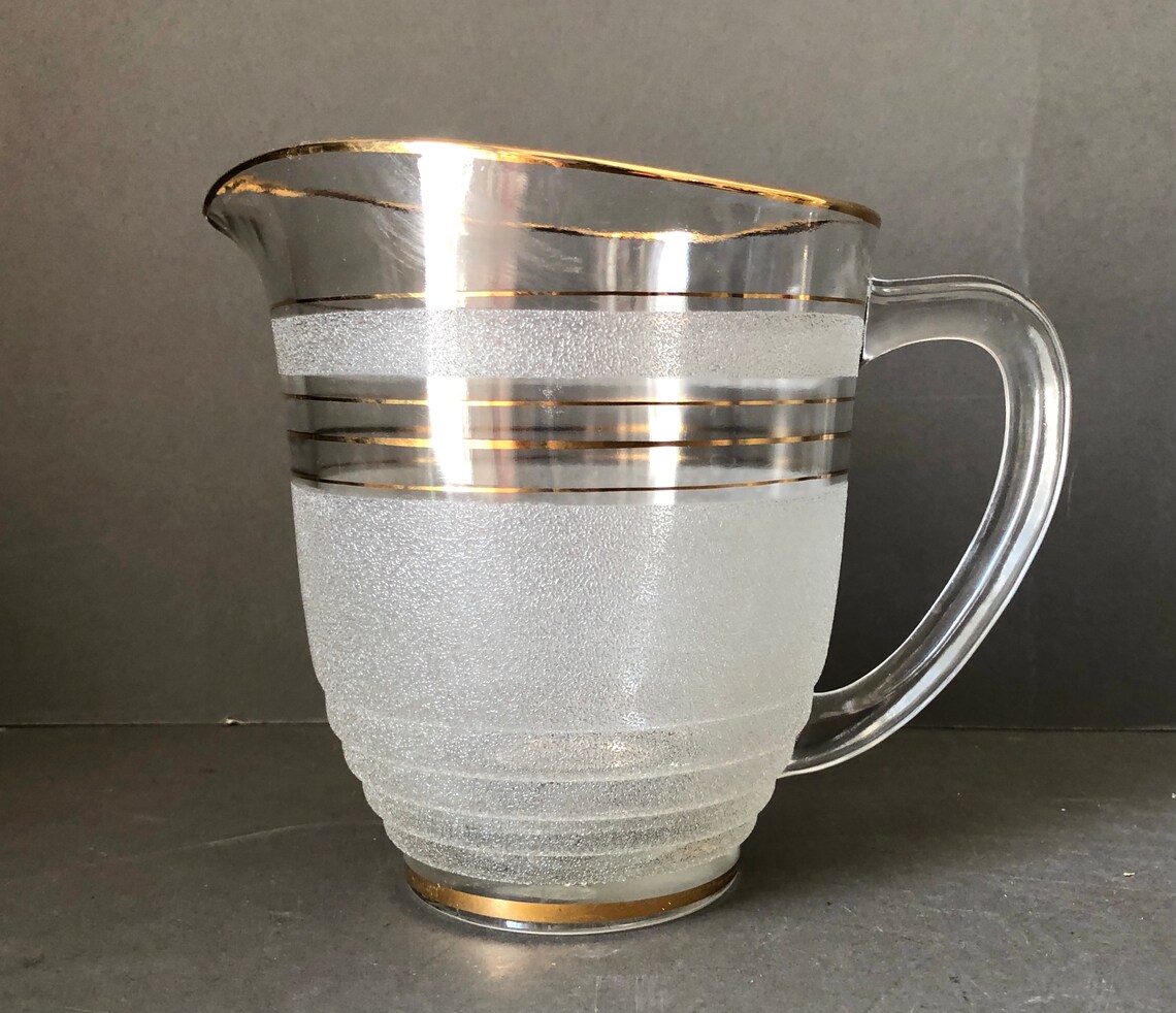 Vintage Frosted Glass Jug snd Glasses Set 1950s White Frosted Etsy