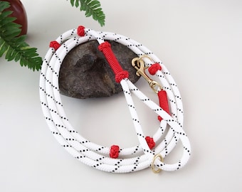 Rope Slip Lead Dog Leash with Clip, Red White Black, DogTrakx USA