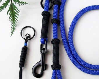 7ft Dog Training Slip Leash w-clip, Med to X Large, Police dog handler gift, Royal Blue Black Rope Paracord Slip Collar Lead in one