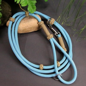 Lt Blue & Camo Sand Slip Lead w-clip Dog Training Leash, Convertible to 7ft. standard leash, Strong Durable Rope Paracord Lead, DogTrakx