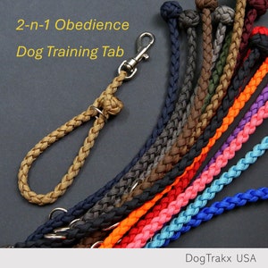 2-in-1 Tab Leash, Converts to a Short Handle Finger Tab, 14&#39;&#39; Obedience Dog Training Tab, Pull Tab Leash, Paracord Dog Leash, DogTrakx USA