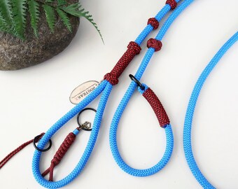 Rope Slip Lead for Medium to X Large dogs, Collar Leash in one, Dog Lovers Training Gift, Adjustable Stopper, Blue w-Red Spec, Dogtrakx USA