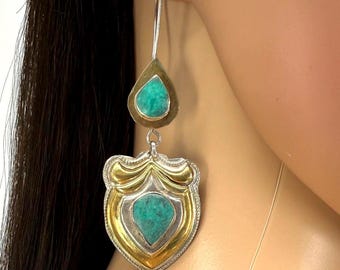 Vintage Afghani Tribal Earrings - Green Stone Statement Piece - Ethnic Middle Eastern Boho Jewelry