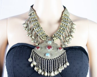Antique Kashmiri Tribal Choker: Ethnic Belly Dance Jewelry - Vintage Afghan Tuareg Necklace