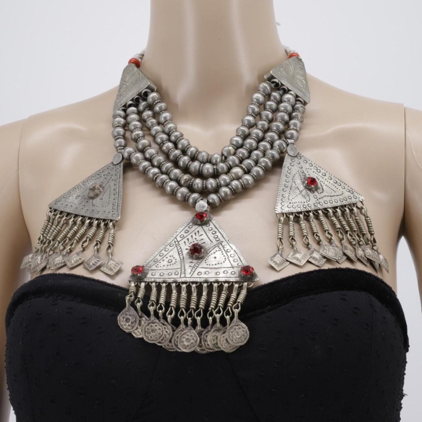 Vintage Afghan Multilayer Beaded Pendant Necklace - Tribal Kuchi