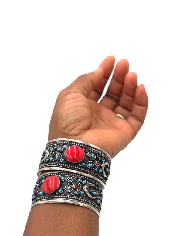 Kuchi Adjustable Cuff Bracelet Set: Afghan Aqeeq … - image 7