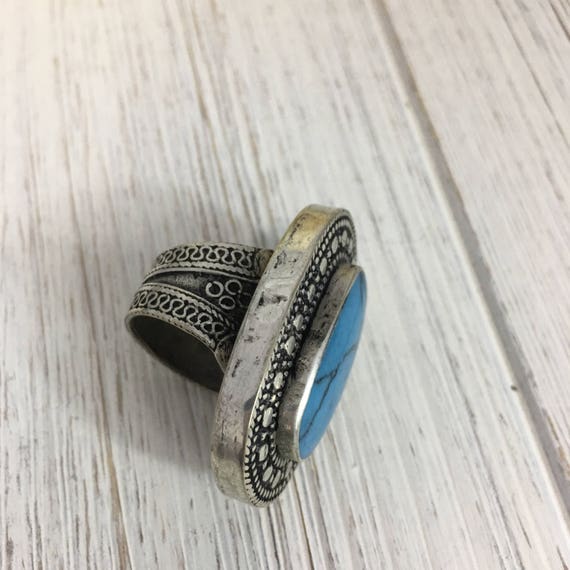Vintage Afghan Turquoise Ethnic Ring - Handmade B… - image 6