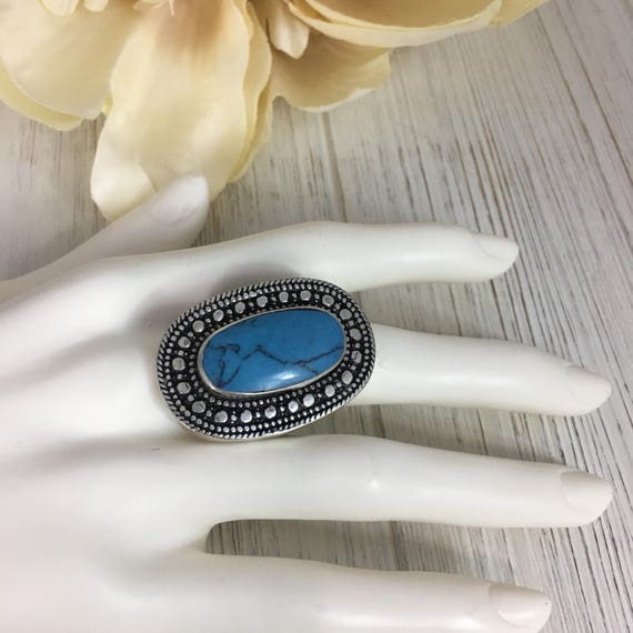 Vintage Afghan Turquoise Ethnic Ring - Handmade B… - image 4