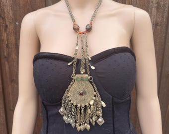 Vintage Afghan Statement Necklace – Handmade Kuchi Tribal Boho Ethnic Jewelry