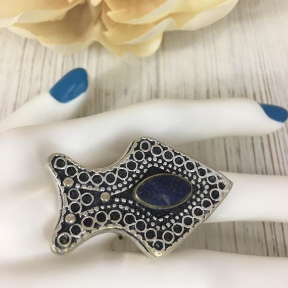 Vintage Afghan Kuchi Ring: Blue Stone Ethnic Trib… - image 5