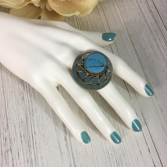 Oversized Afghan Stone Ring: Ethnic Tribal Boho S… - image 1