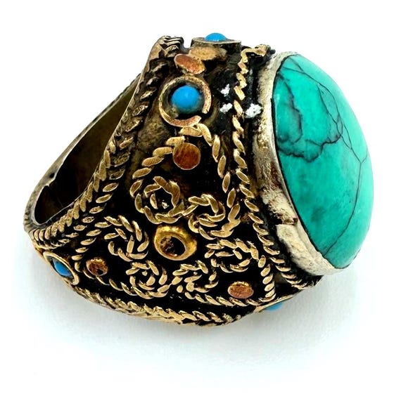 Oversized Vintage Afghan Tribal Rings - Ethnic Kuchi Silver Jewelry for Women - Boho Statement Pieces View 2