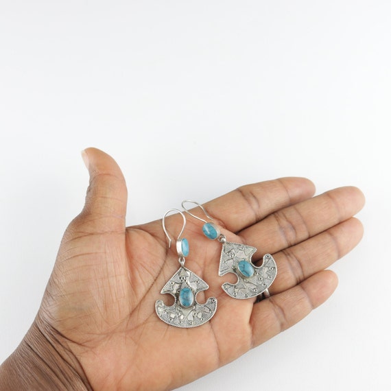 Vintage Afghan Stone Earrings - Boho Ethnic State… - image 7