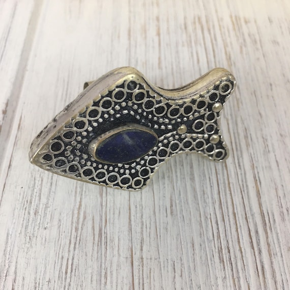 Vintage Afghan Kuchi Ring: Blue Stone Ethnic Trib… - image 1