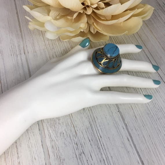 Oversized Afghan Stone Ring: Ethnic Tribal Boho S… - image 3