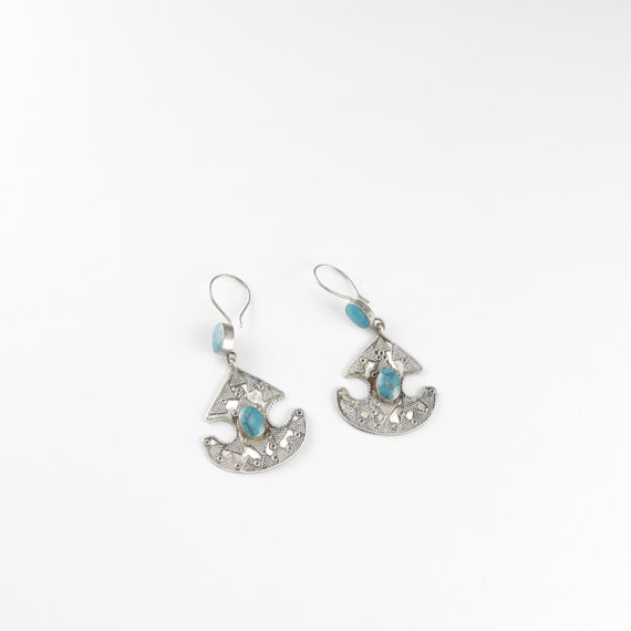 Vintage Afghan Stone Earrings - Boho Ethnic State… - image 2