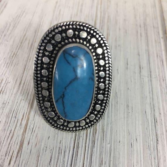 Vintage Afghan Turquoise Ethnic Ring - Handmade B… - image 2